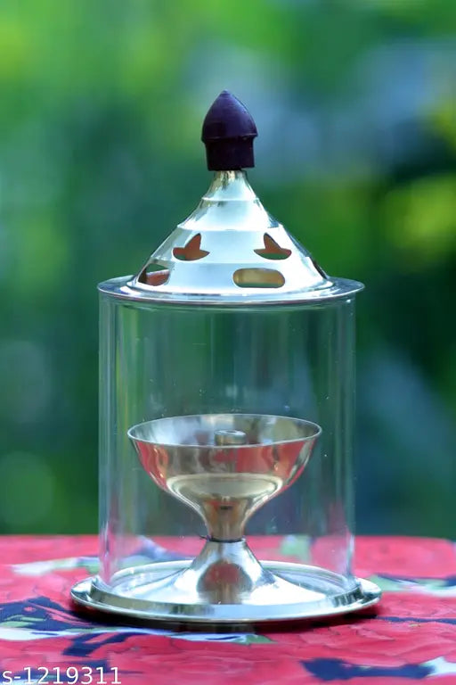 Heaven Decor Brass and High Quality Glass Akhand deep Diya 5 Inch