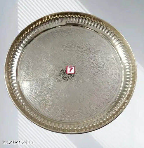 Brass Thali.Plate_for Dinnerware and Tableware, Poojan, Spiritual GIFTS (Diameter-7 inch)