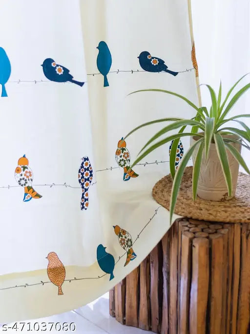 Yaanthiv's Semi-Sheer Floral Curtains - Home Décor Must-Have, Hummy Blue Bird, Door,Pack of 2 Curtains