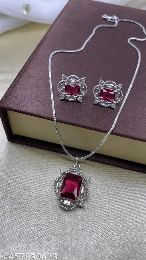 Trisha American Diamond Pendant Set with Earrings for Women and Girls