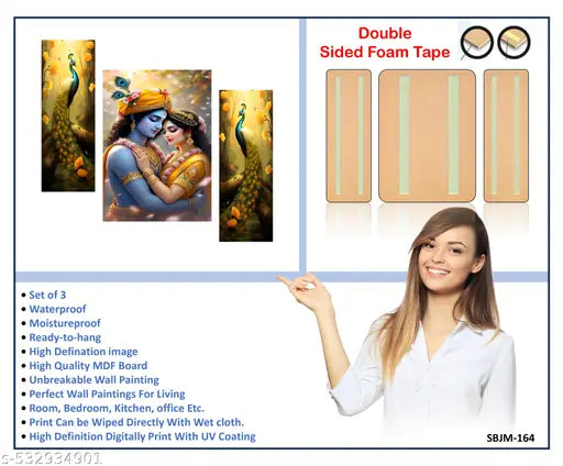 B Art Radha krishna religious modern art self adeshive wall painting for home decoration 12 inch x 18 inch  BA SBJM-164