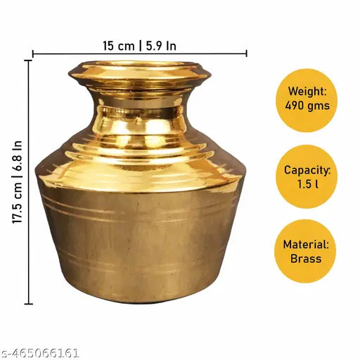 Putrika Traditional Handcrafted brass Kudam | Ghada | Water Pot | Pooja Kalash for Ceremonies| Theertha Kudam | Kumbha | Pithalai Kudam | Handi - Brass Kudam -Small