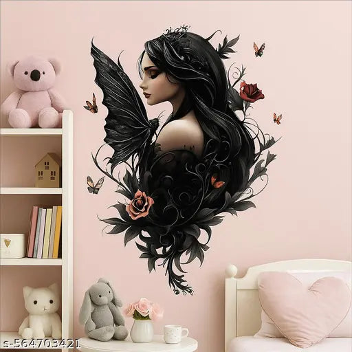 Beautiful girl with butterfly and flower wall sticker for home & parlour and girls room wall sticker