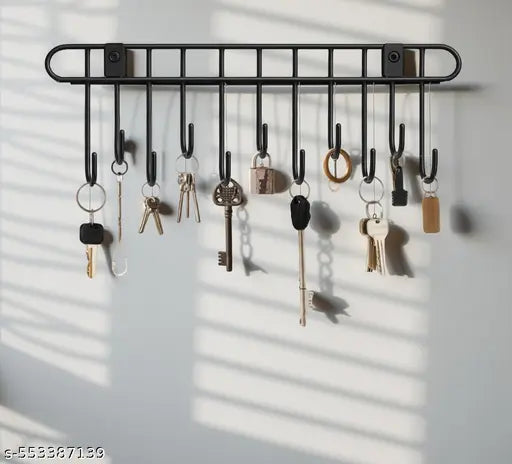 Simple look Metal premium key Holder For home / office / kitchen / key holders Key holder/stand Kitchen Utensil hanger drill free wall mounted with 11 Hooks/ Kitchen rack stand