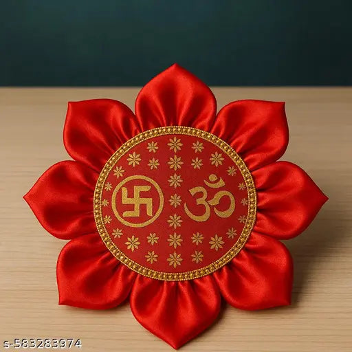 Om Swastik Red Pooja Aasan for Mandir, Thali & God Idol(5 X 5Inch)