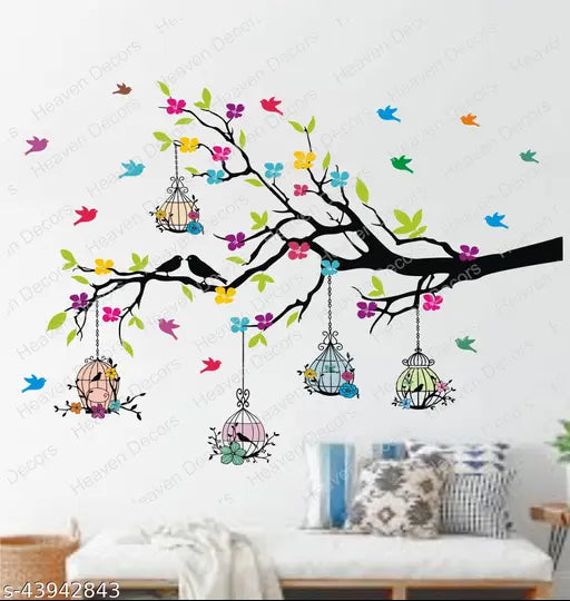 Heaven Decors - Medium - Tree Branches With Birdcage And Flower- Wallsticker wall sticker Stickers Multicolour