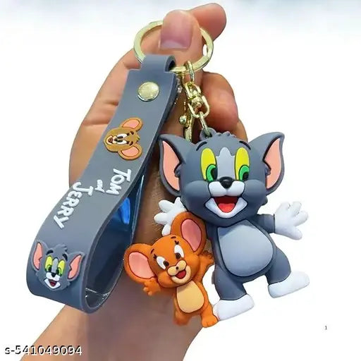 3D Silicone Tom and Jerry Keychain with hook perfect for men women and kids fun cartoon keyring for scooty car or bags great as a gift.