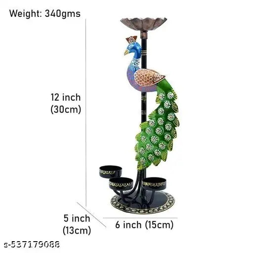 Handicraft Peacock T light Handcrafted Metal Peacock Candle Holder – Decorative Tealight Stand with Colorful Design | Indian Art Decor | Hand-Painted Peacock Sculpture | Vibrant Candle Stand | Ethnic Table Decor | Rustic Home Decoration | Traditional Indi