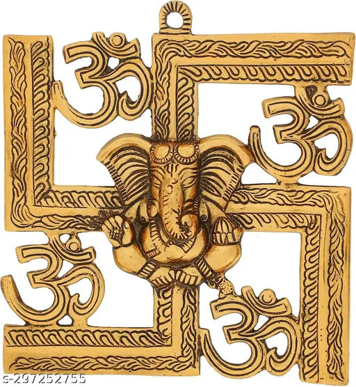 Swastick 4 om Metal Wall Hanging Om Swastik Ganesha Decorative Showpiece - 22.6 cm  (Metal, Gold) Home decoration,Temple decoration, Wall decoration,Door Decoration,Gift item,Office decoration,