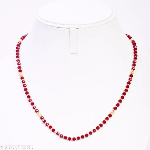 Designer Maroon colour Beads and Bandhel Gold Plated Beads Single Line Necklace Mala for Women