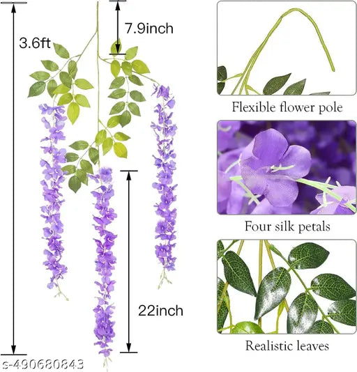 HomDecor Artificial Purple Wisteria Flower Hangings / Fallings (Pack of 4)