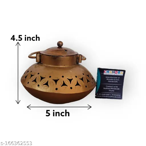 Classic Metal Small Kapoor Dani, Dhoop Pot, Degchi T-Light Holder for Pooja Room