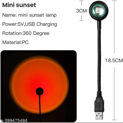7 Colors, 360 Degree Rotation USB Sunset Lamp Projector Night Light + 2021 Romantic Auto Roof USB Star with Mini Disco