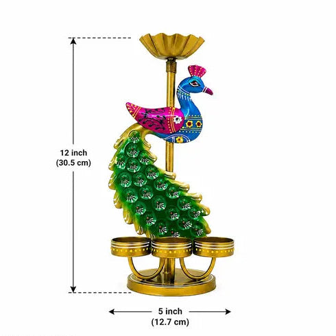 Handmade Peacock Tealight Candle Holder Set of 2 | Metal Diya Stand