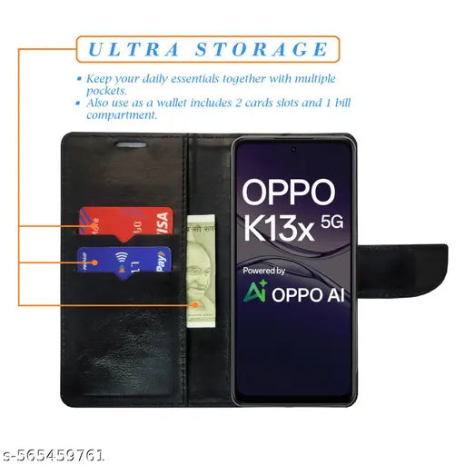 Silver Dot Flip Cover for Oppo K13X 5G| Leather Finish|Shock Proof|Magnetic Clouser Compatible with Oppo K13X 5G(white)