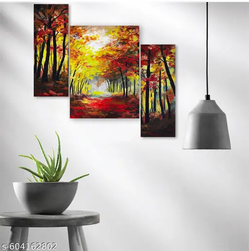 Karni Presents Nature Scenery Set of 3 Wall Painting For Home Decor | Gift Items | Photo Frame- Self Adhesive (12'Inch x 18'Inch)