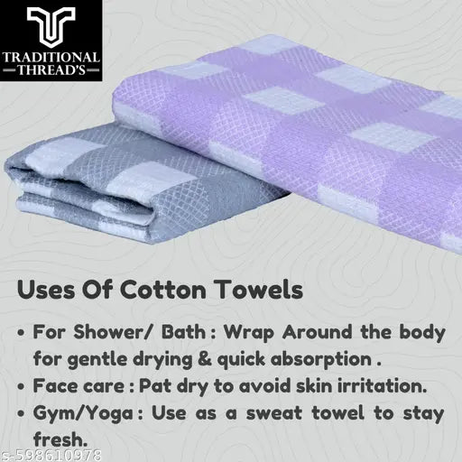 Traditional Thread's 100% Cotton Large Size Bath Towel | Ultra Soft,Absorbent,Light Weight & Quick Dry Towel for Bath, Travel, Gym, Beach |Towels for Bath Large Size | Cotton Towel | 30 X 60, Set of 2