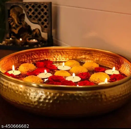 Elegant 9-Inch Hammered Urli Bowl for Floating Flowers and Tea-Light Candles | Ideal for Home, Office, Diwali Decorations, and Festive Table Decor