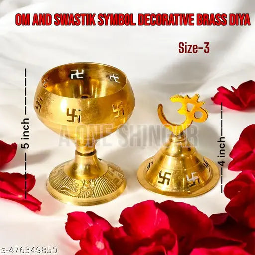 Pack of 4 Brass Diya, Dhoop Dani,Akhand Diya joyti and Pooja Bell (Ghanti) Premium Quality Brass