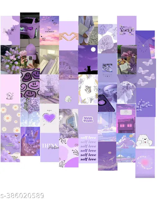 Purple Aesthetic Wall Collage Kit for Room Decor | Set of 40 Aesthetic Posters | 300 GSM Water Resistant Paper | Size 4x6 Inch | Unframed | (Purple)