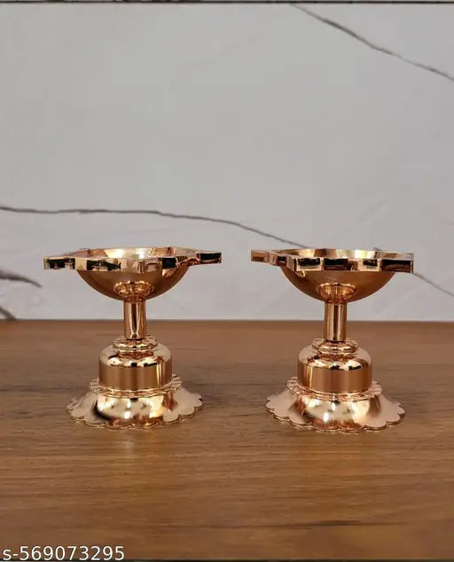 Premium Pure Pital Diya Set | 2 Pcs Traditional Brass Oil Lamp for Pooja