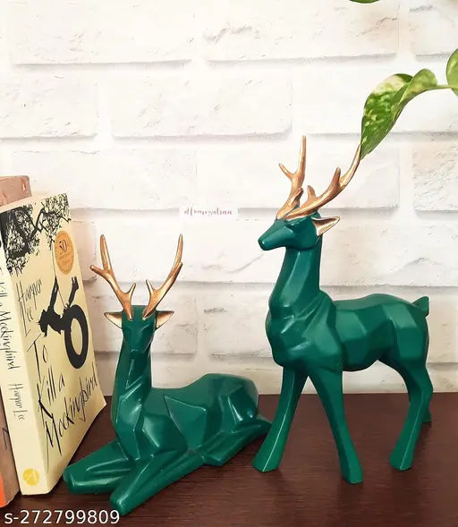 Luxury Antler Deer Statue Green – Centerpiece Deer Showpiece Gift