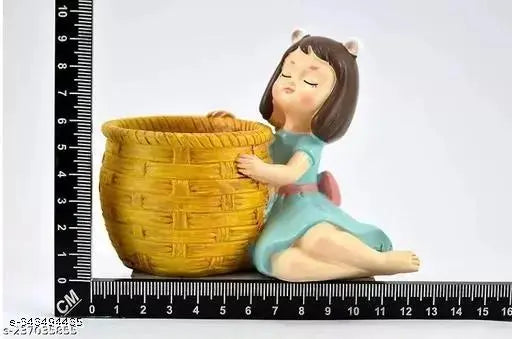 Dopin Nature Friendly and Peaceful Cute Dreaming Fairy Girl with Succulent Basket Planter Pot (Without Plant, 12X12X10, Blue-Yellow)