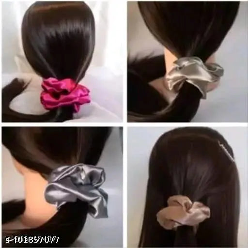 (Pack of 10) (Multicolor) Premium Silk Satin Scrunchies (Pack of 10) Rubber Rubber Band (Multicolor) Multicolor color Fabric thalamudi kattu/thalamudi bandham/Jada Bandlu/Muti pattaikal/hair baandukal/Kudalu byandgalu/Hair byandgalu Ideal for Women / Girl