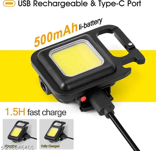 Keychain Flashlight with Bottle Opener, Magnetic Base and Folding Bracket Mini Flashlight 1000 Lumens Rechargeable LED Light Cool White with 4 Modes Multifunctional Pocket Light Multipurpose LED Keychain COB Rechargeable