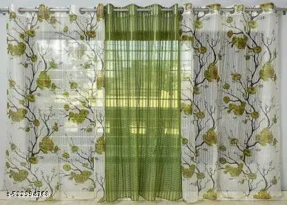 Tissue Net Curtain 5ft ( Pack of 3 , Green )