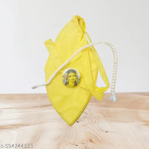 Yellow Gomukhi Cotton Japa Mala Bag with Sakshi Mala Nd Radha Badge | Japa Mala Bag for Meditation | Bead Bag Iskcon |  Jholi Mala |