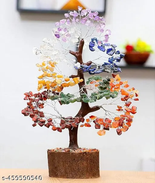 Chakra Tree of Life - Crystal Tree for Positive Energy, Feng Shui Tree, Home Decor - 7 Chakra Tree, Crystal Decor - Meditation Decor Luck Figurine, Wealth Prosperity,