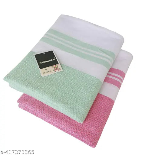 PADHUMAM Cotton Bath Towels 80Cm X 160 Cm, Pack Of 2- Pink / Green