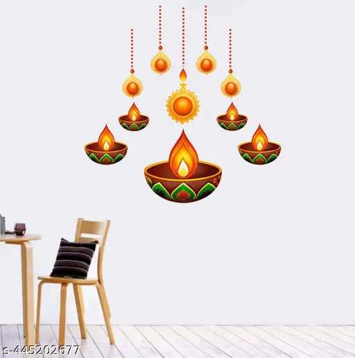Hetshree Decor Diya Decoration Sticker for Diwali Decoration Self Adhesive Wall Sticker