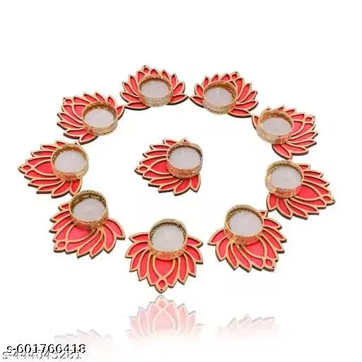 Tealight Candle Holder Stand Set of 10 With Candel - Diwali Decoration Items for Home Decor Diyas(8.5x9x2.5 cm)