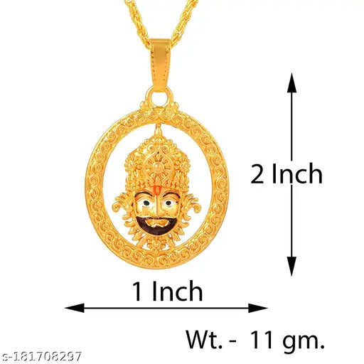 Gold Plated Brass Khatu Shyam Ji Special Meenakari Face Rope Chain Pendant Pendants & Lockets