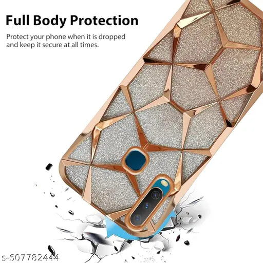 Glitter Case Compatible for Vivo Y17 Luxury Electroplated 3D Cube,  Bling Shiny Soft TPU Clear Shockproof Women & Teen Girls Protective Phone Cover (GOLD)