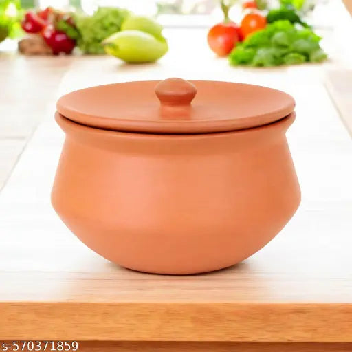 Terracotta Clay Pot with Lid for Curd, Yogurt Bowl | Mitti Dahi Handi, Earthenware, Brown (500 ML)