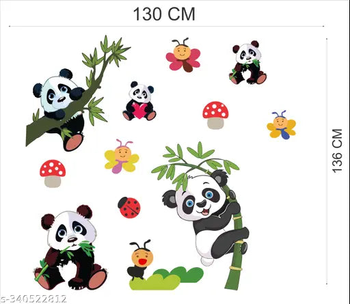 Beautiful Panda set Wall Sticker For Kids room  ( 136 cm x 130 cm )