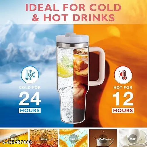 1200ML Tumbler with Handle and Straw Lid Double Insulated Cup Reusable Stainless Steel Water Bottle 100% Leak Proof Mug Cupholder for Gym, Travelling