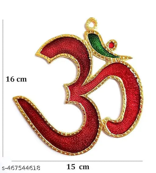 RBHKJ Metallic Hanging 16 CM OM Symbol for Home - OM Symbol for Door Entrance - Main Door Decoration Items Hanging Vastu Items for Home for Good Luck Symbol Omkar Pooja Decoration Items (OM)