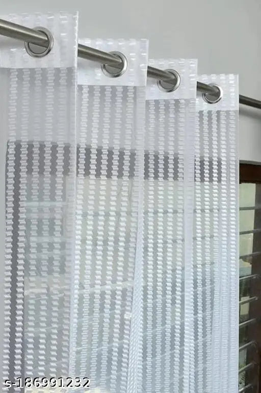 Prafull Millaure Polyester Fancy Transparent Sheer Tissue Net Door Curtain Parda for Drawing Room , Living Room/Bedroom , 7 Feet , 5 Feet, White , Pack of 2 Pcs