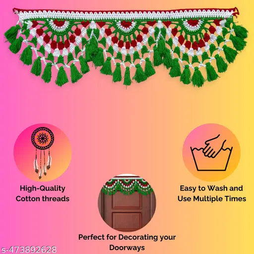 Woolen toran length (3ft) suitable for office and home door decoration | Traditional door hanging Royal and classical look - Pack of 1