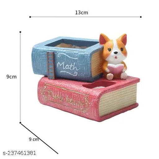 Cute Corgi Dog Reading Book Succulent Pot, Pan Stand,Coin Holder, Decorative Showpiece
