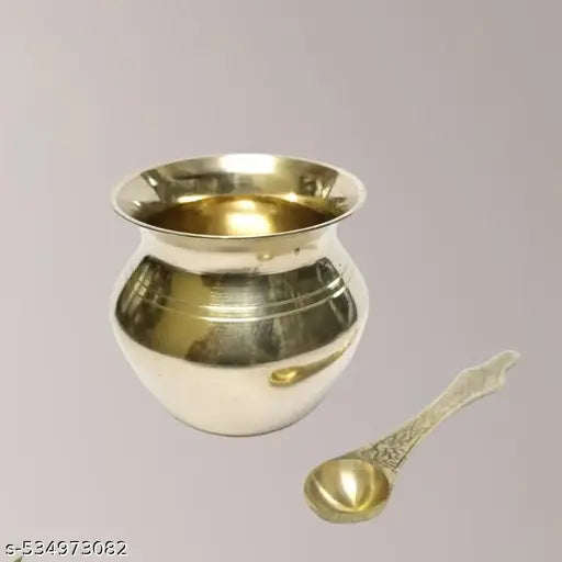 HARIDWAR TRENDS Brass Puja Kalash Brass Lota Pure Golden Brass Lota with spoon (golden) Kalash Lota for Festival Puja