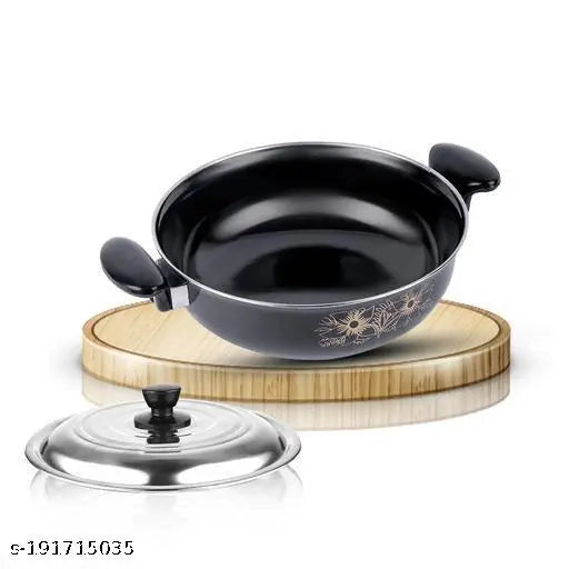 Graceful Non Stick Kadhai With Lid Induction & Gas Compatible 24 Cm Diameter 3.5 L Capacity (Black)