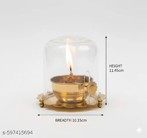 GOLD ANTIQUE AKHAND JYOT DIYA LARGE WITH ADJUSTABLE BATI KNOB AND GLASS COVER TRADITIONAL MANDIR JYOTI POOJA DEEPAK DEEPAM OIL LAMP KUNDULU FOR HOME TEMPLE AND DECOR POOJA ARTICLES SPRITUAL GIFT TRADITIONAL INDIAN METAL OIL LAMP FOR MANDIR, POOJA AND FEST