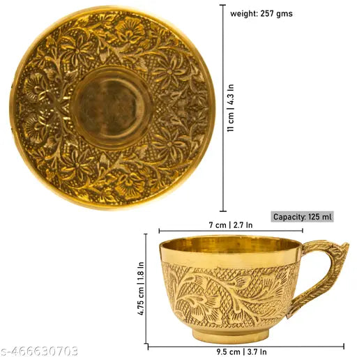 Putrika Traditional Handcrafted Brass Engraved Coffee Dabra Cup and Saucer | Coffee Cup | Madrasi Filter Coffee Cup Set- Cup Plate