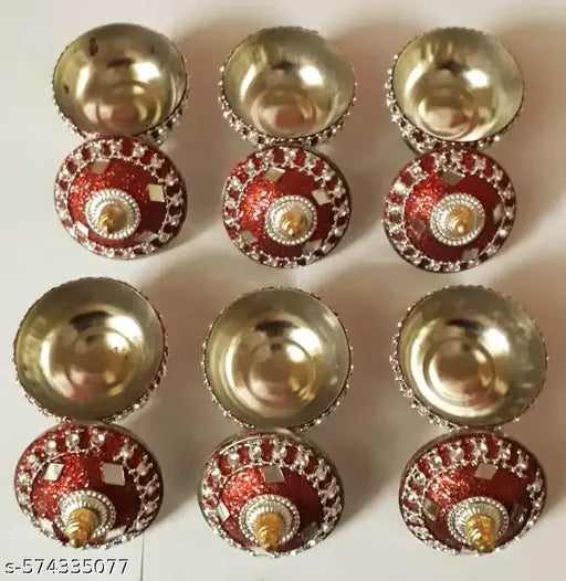 Red Kumkum Box Sindoor Dani Dabbi Bharni for Women Kumkum Pot for gifting and home Pooja Storage (Pack of 6)