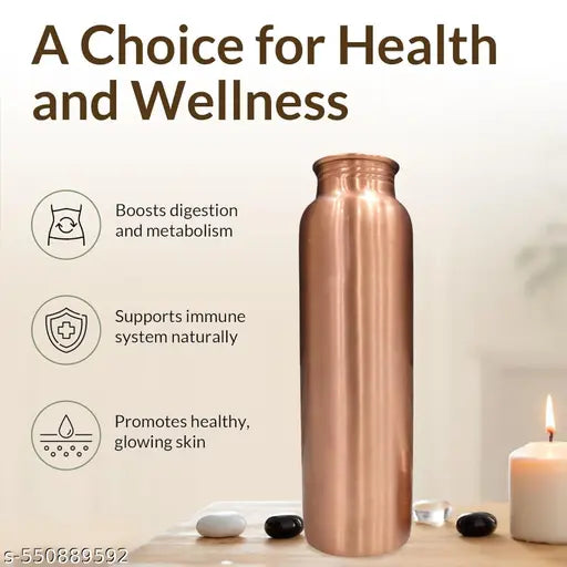 Vague Venture Plain 100% Pure Copper (900mL) BPA Free, Rust & Leak Proof Copper Bottle, for Office, Yoga, Home, Gym, Travel, Ayurveda Inspired Copper Bottle (Pack 1)